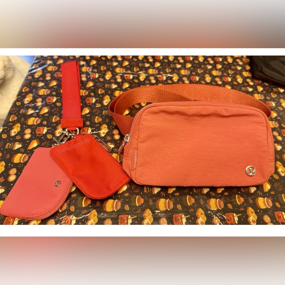 NWOT Set of Lululemon Everywhere Belt Bag 1L & Dual Pouch Wristlet- Desert Red